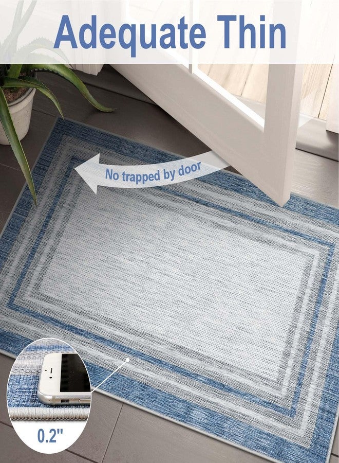 Beeiva Border Blue Rugs for Entryway, Kitchen Rugs Non Slip Washable 2x3 Throw Mat with Rubber Backing, Modern Printed Small Accent Carpet for Bedroom Indoor Bathroom - Image 3